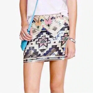 Express Tribal Multicolor Boho Bodycon Sequin Occasion Party Skirt Small petite‎